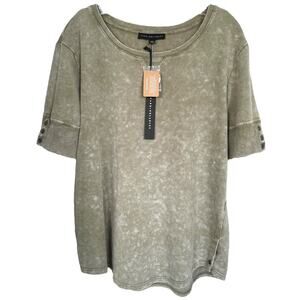 Jane & Delancey Women's Blouse Top Garment Dye Short Sleeve Sz L Brownish Green
